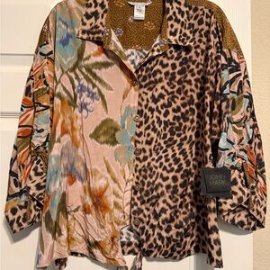John Mark Vibrant Animal and Floral Print Blouse